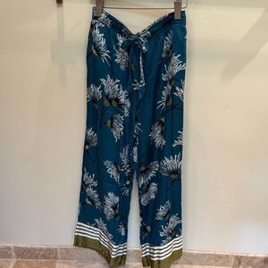 Floral Teal Wide-Leg Pajama Pants